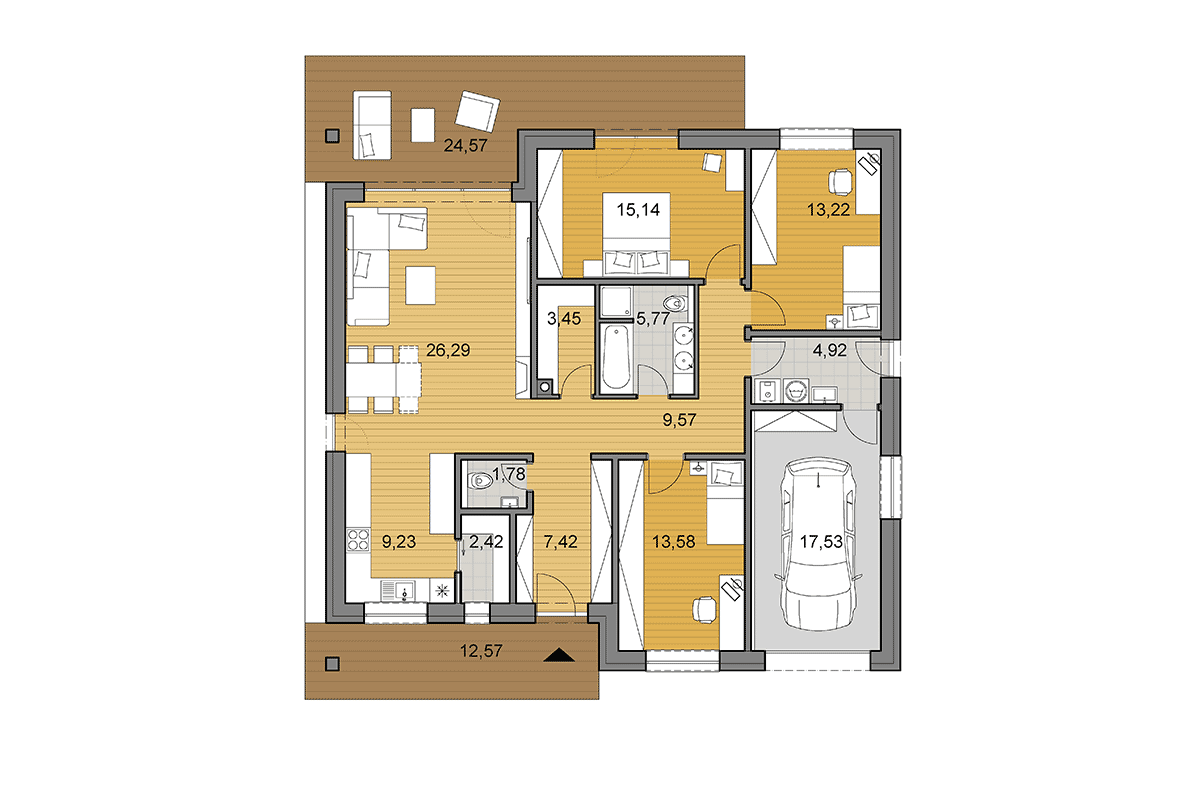 Projekt domu O130 - Půdorys - Zrcadlený