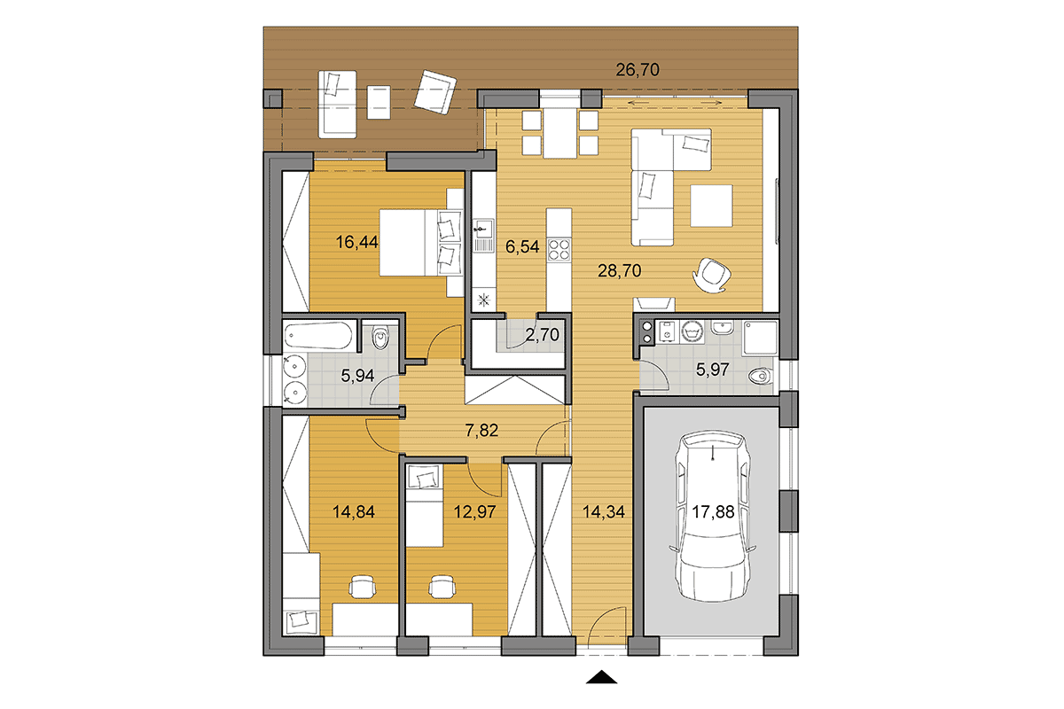 Projekt domu O135 - Půdorys