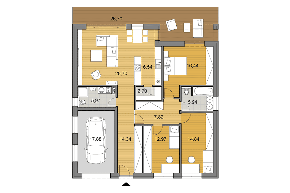 Projekt domu O135 - Půdorys - Zrcadlený