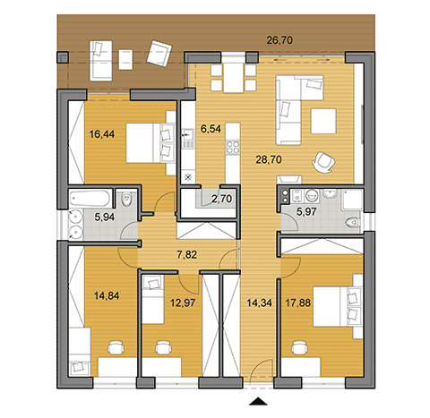 Projekt rodinného domu O135 - Půdorys