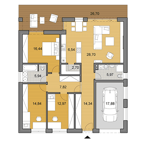 Projekt většího rodinného domu o ploše 135 m2