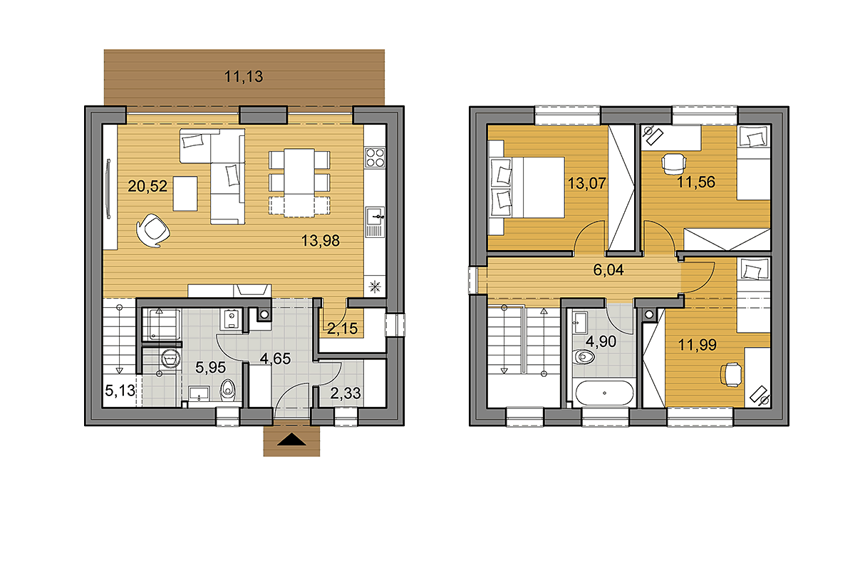 Projekt domu O2-102 - Půdorys - Zrcadlený