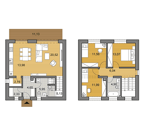 Projekt rodinného domu o ploše 102 m2