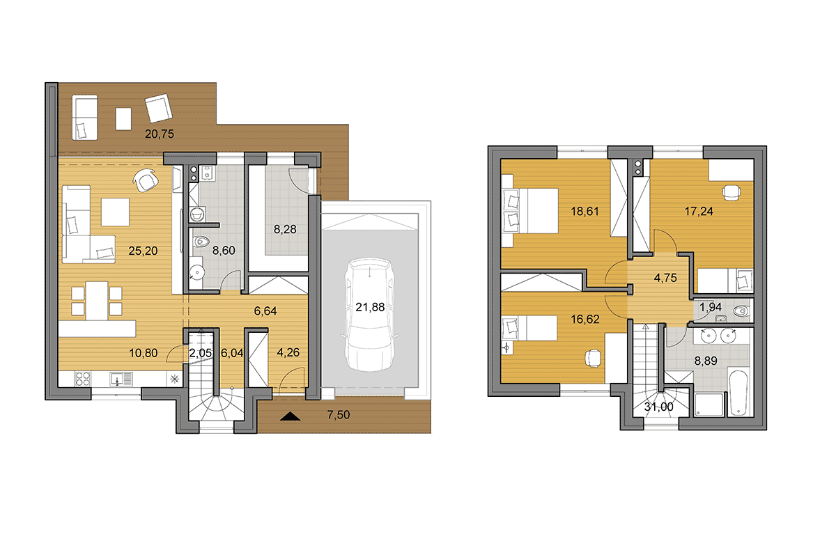 Projekt domu O2-130 - Půdorys