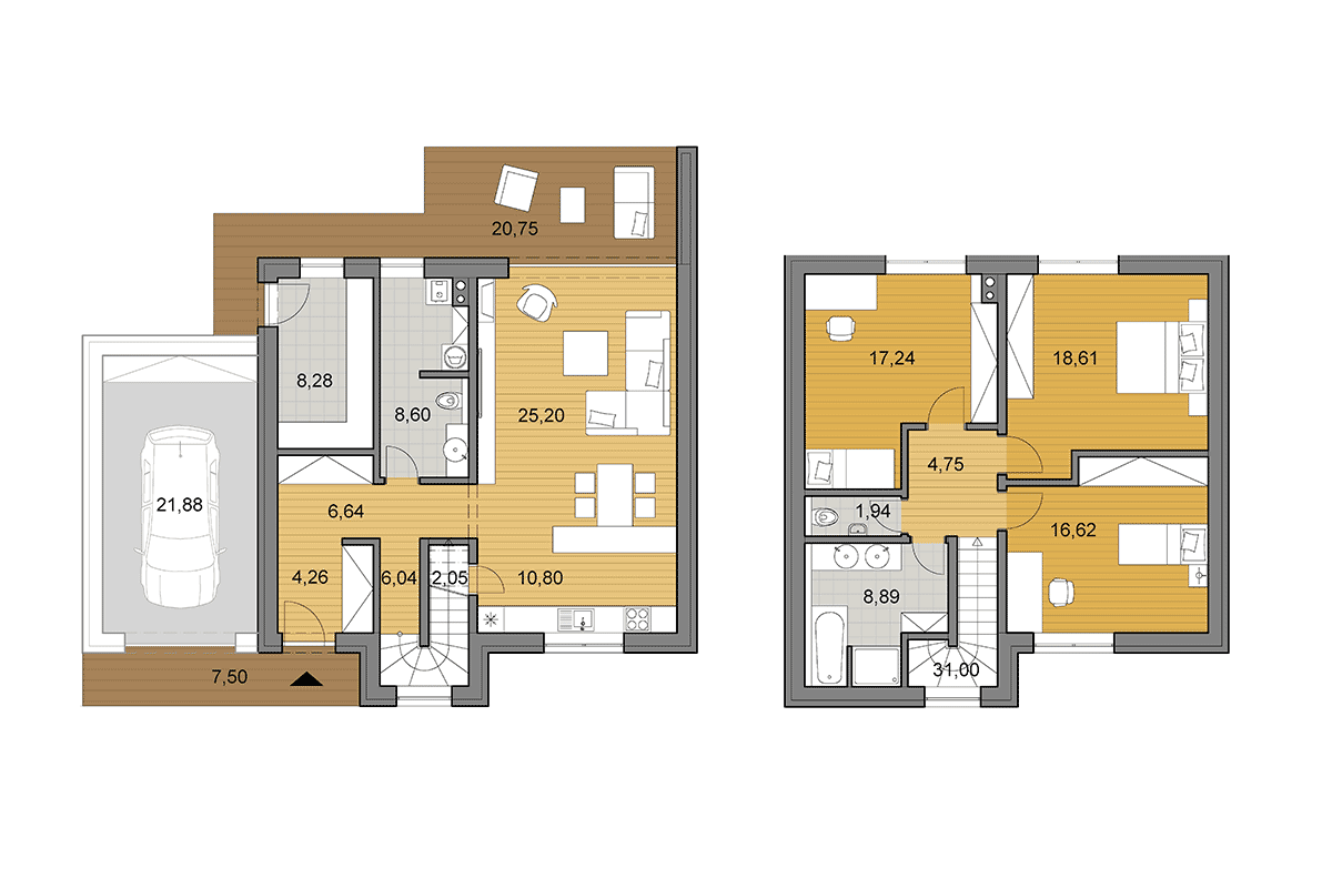 Projekt domu O2-130 - Půdorys - Zrcadlený