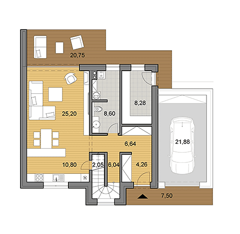 Projekt rodinného domu o ploše 138 m2