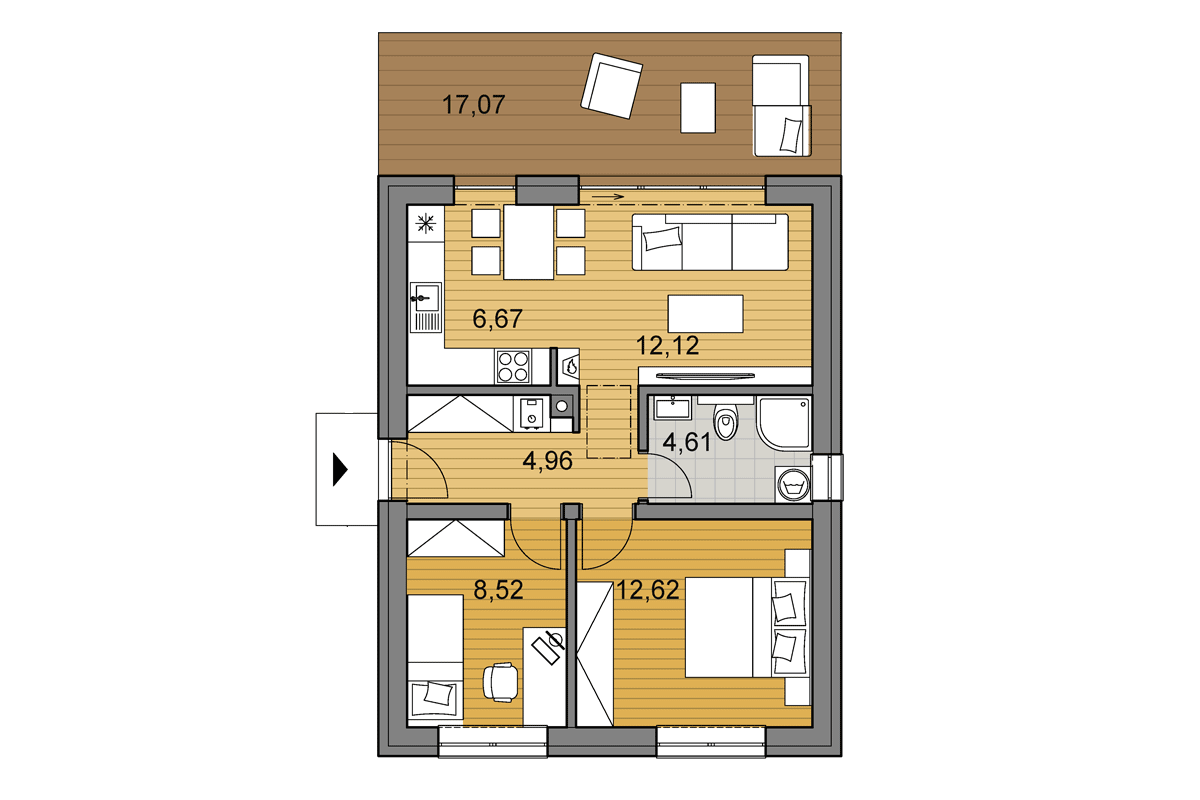 Projekt domu O49 - Půdorys - Zrcadlený