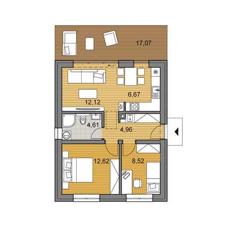 Projekt rodinného domu o ploše 49 m2