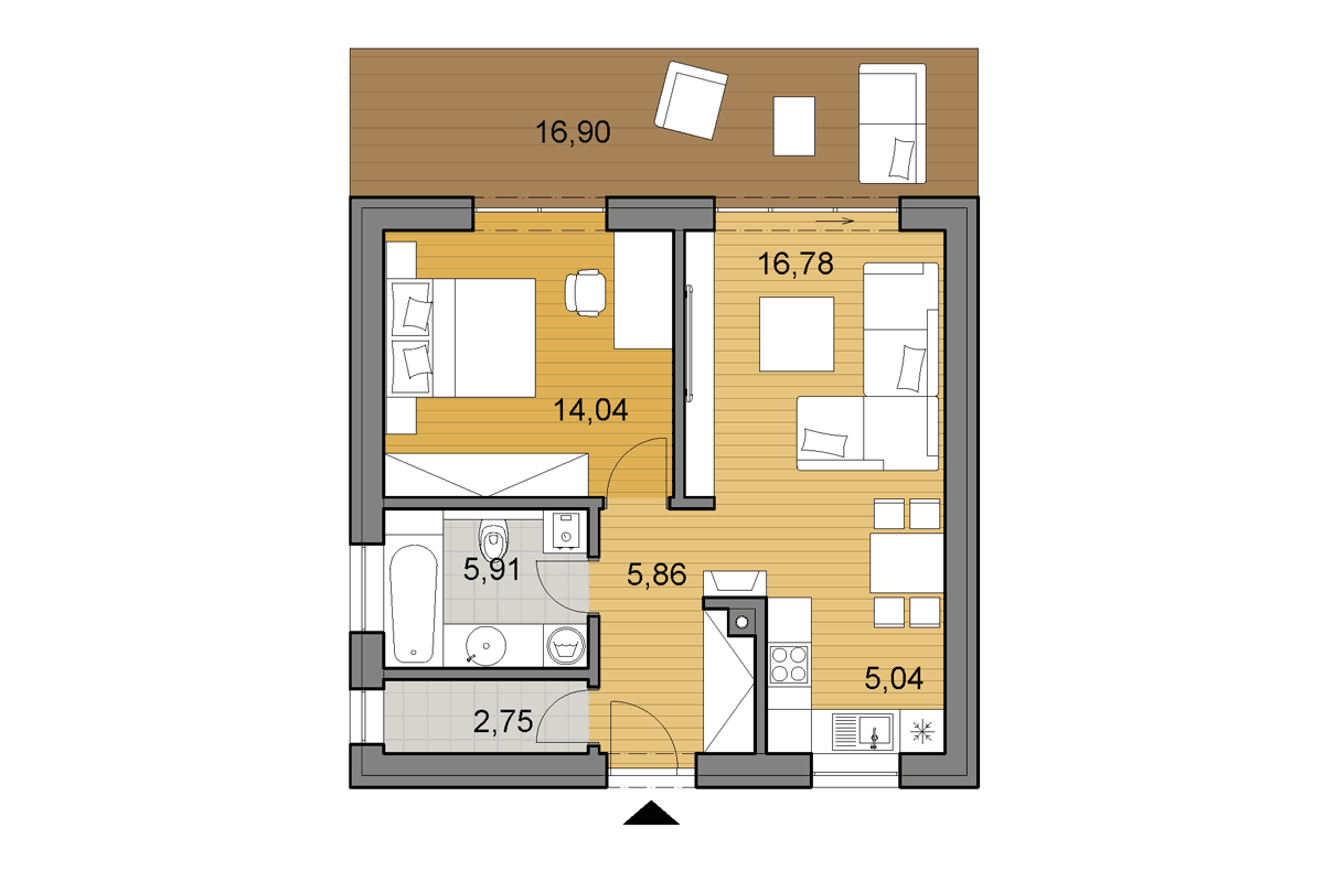 Projekt domu O50 - Půdorys - Zrcadlený