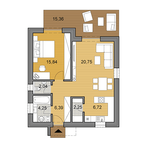 Projekt bungalovu - O58 - půdorys