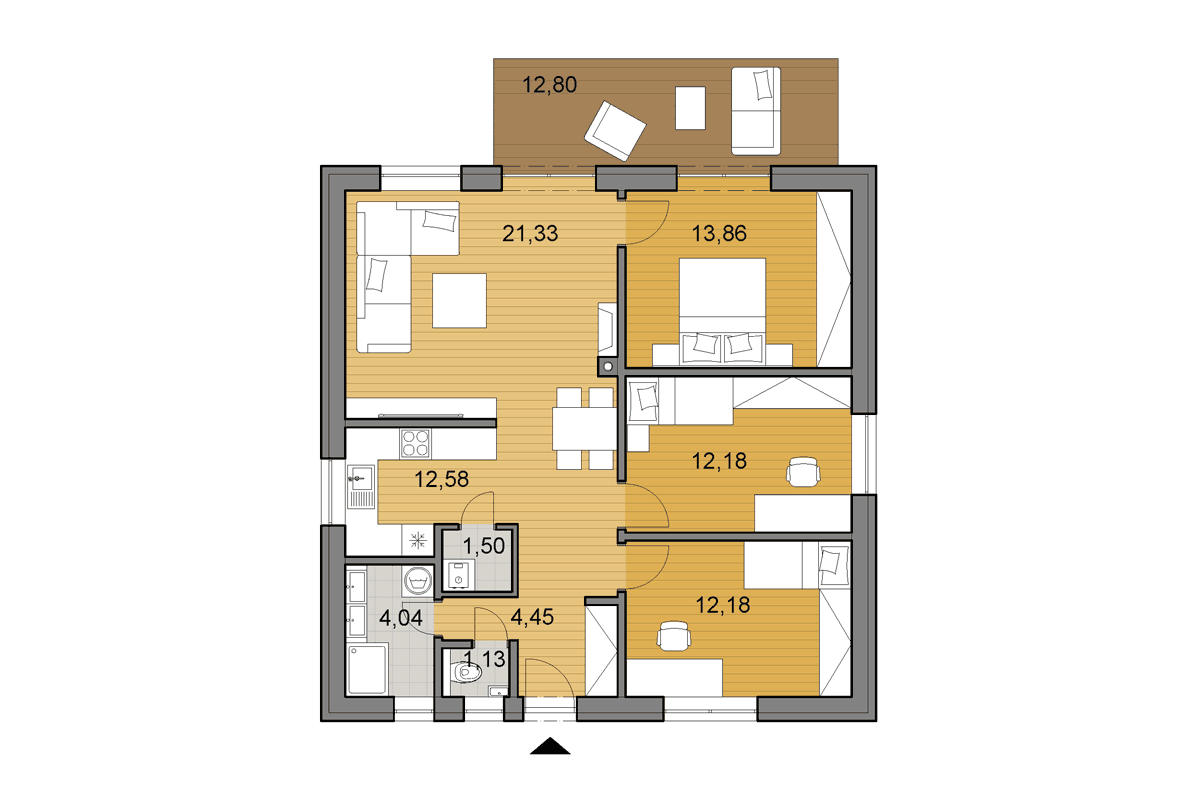 Projekt domu O80 - Půdorys - Zrcadlený