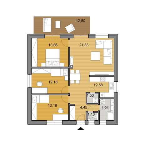 Projekt menšího rodinného domu o ploše 83 m2