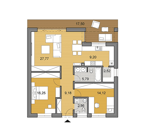 Projekt menšího rodinného domu o ploše 87 m2