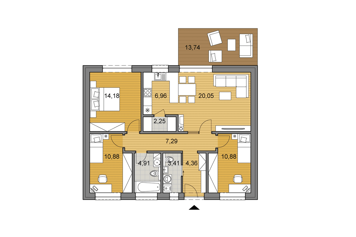 Projekt domu O86 - Půdorys - Otočený