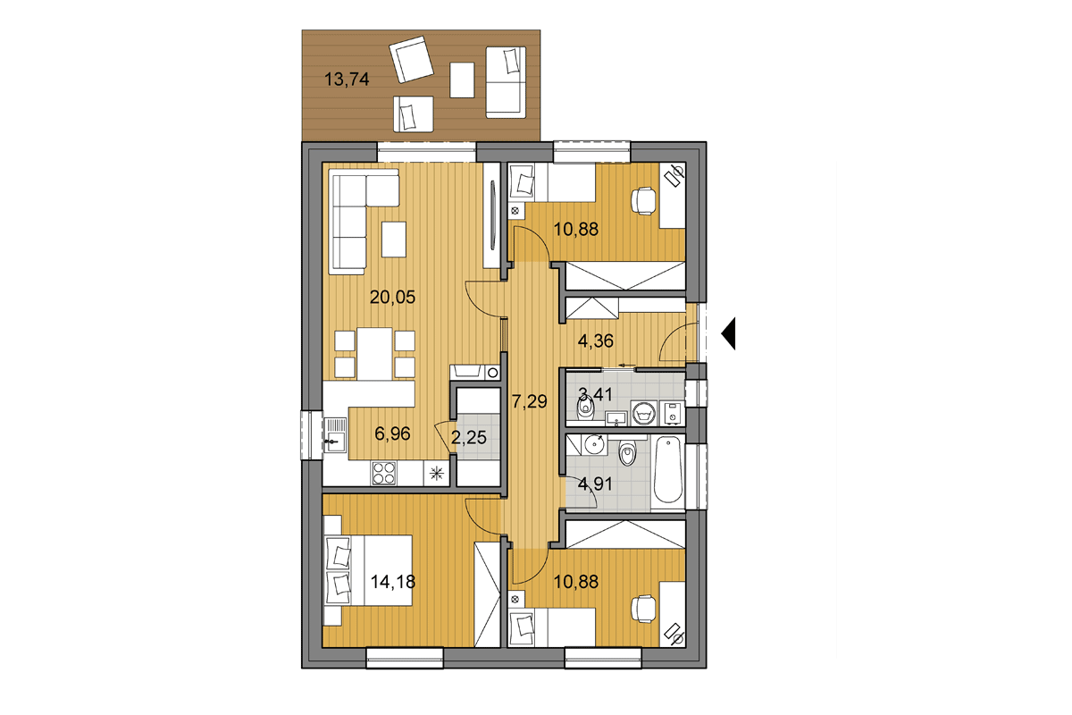 Projekt domu O86 - Půdorys