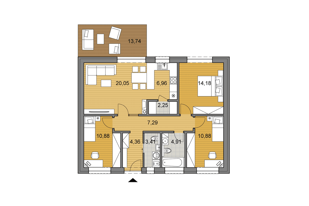 Projekt domu O86 - Půdorys - Zrcadlený - Otočený