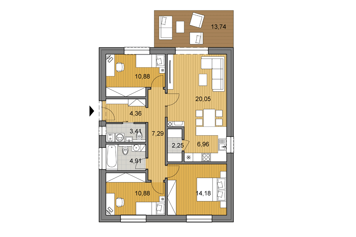 Projekt domu O86 - Půdorys - Zrcadlený