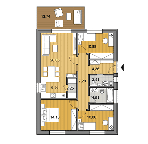 Projekt rodinného domu o ploše 85 m2