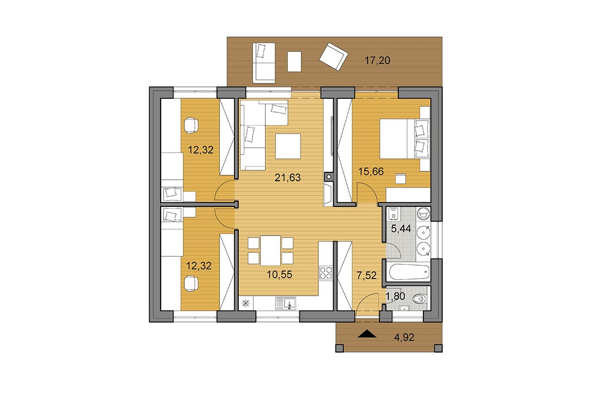 Projekt domu O87 - Půdorys - Zrcadlený