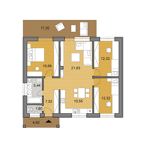 Projekt rodinného domu o ploše 87 m2