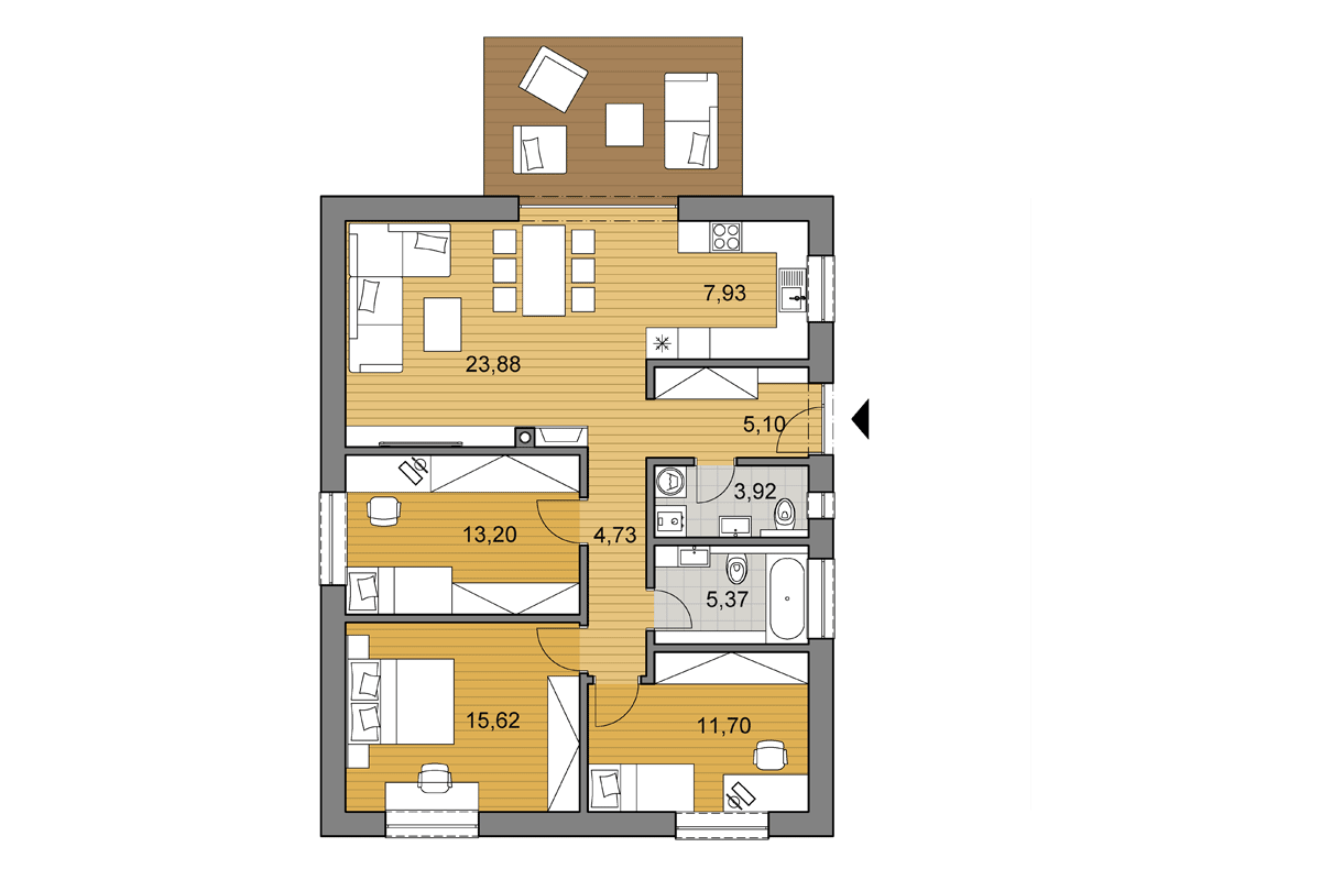 Projekt domu O91 - Půdorys - Otočený