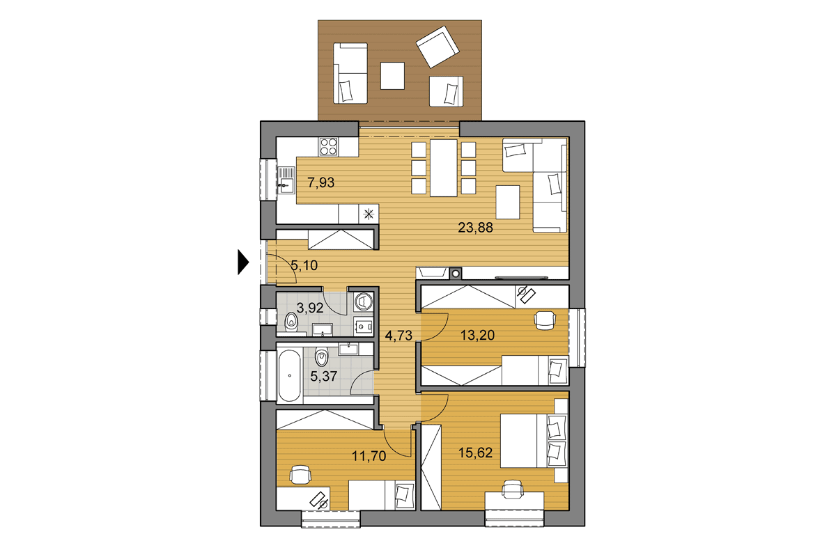 Projekt domu O91 - Půdorys - Zrcadlený - Otočený