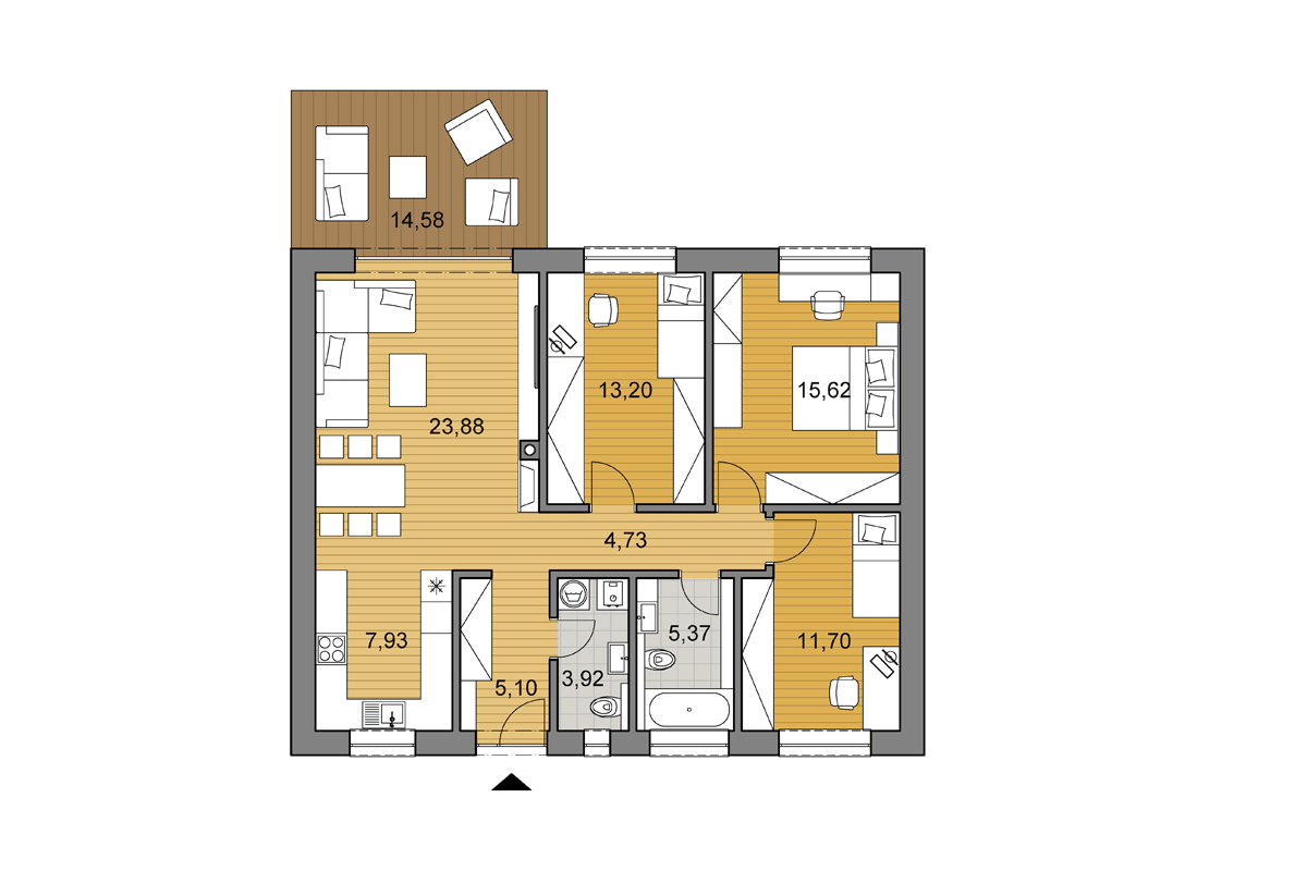 Projekt domu O91 - Půdorys - Zrcadlený