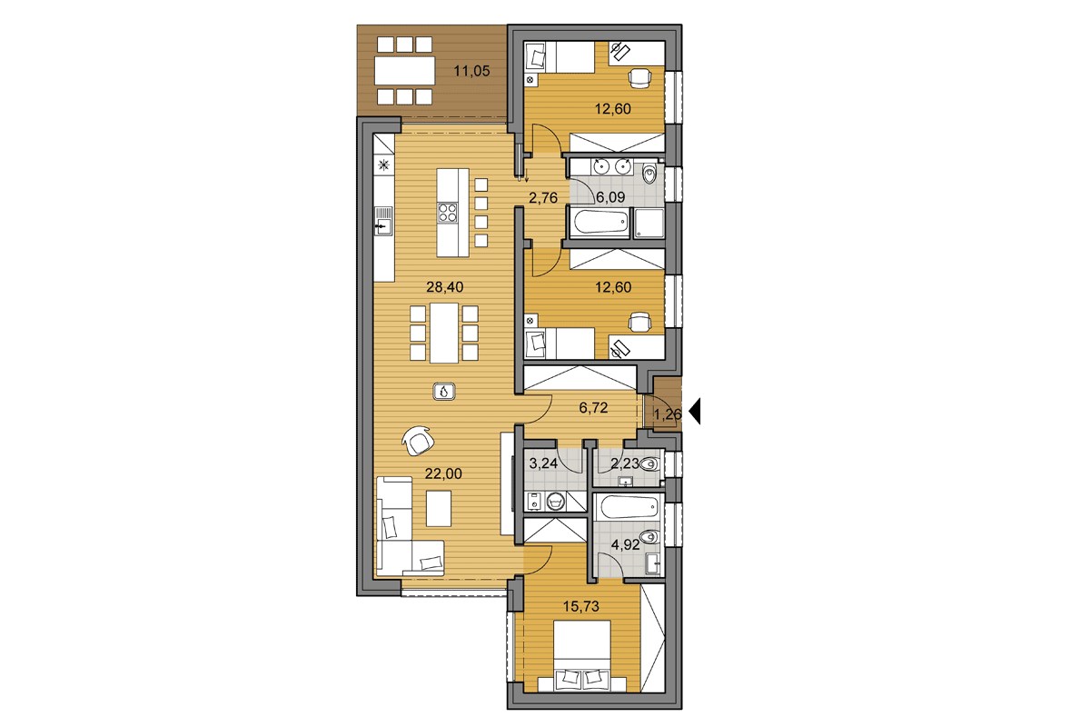 Projekt domu T118 - Půdorys - Zrcadlený