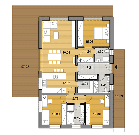 Projekt rodinného domu o ploše 116 m2