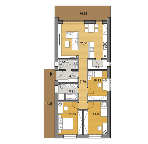 Projekt rodinného domu na úzký pozemeko ploše 96m2