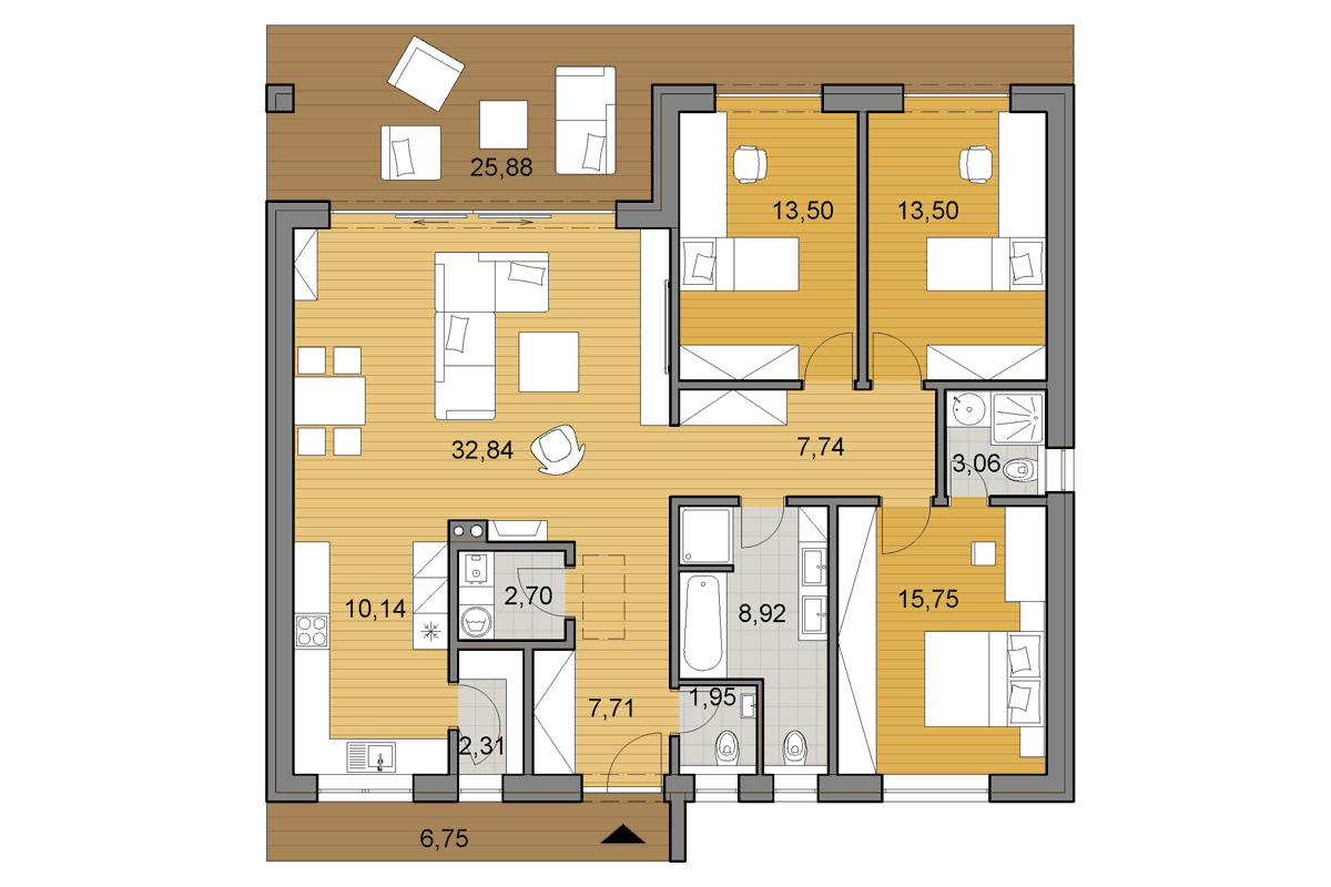 Projekt domu O120 - Půdorys