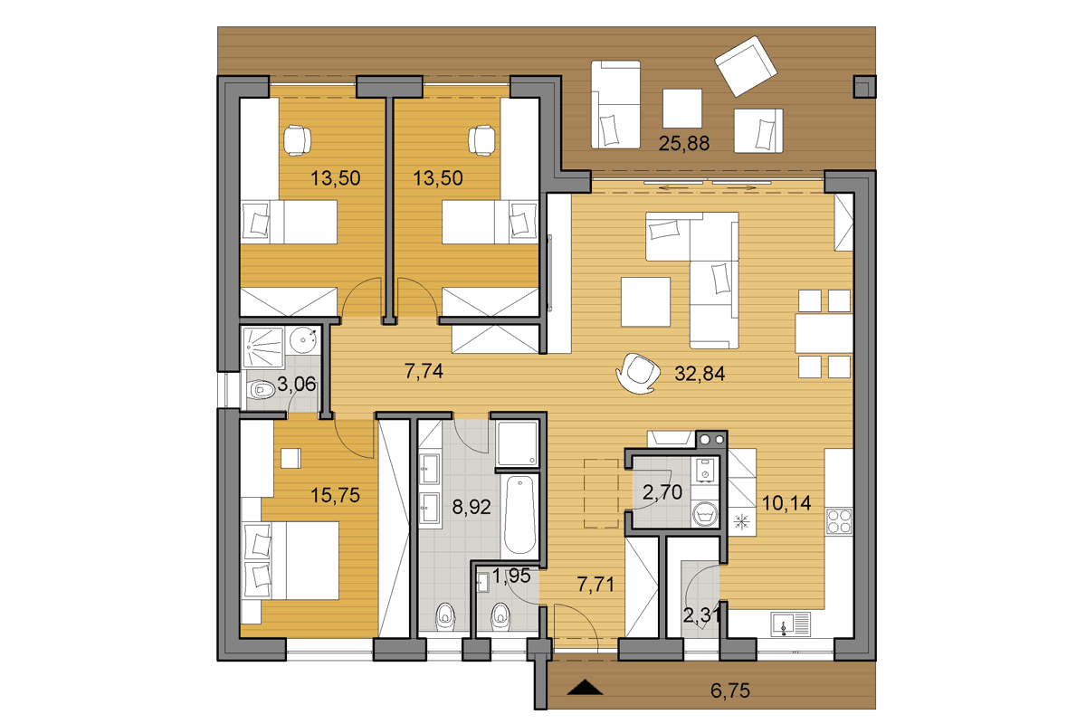 Projekt domu O120 - Půdorys - zrcadlený