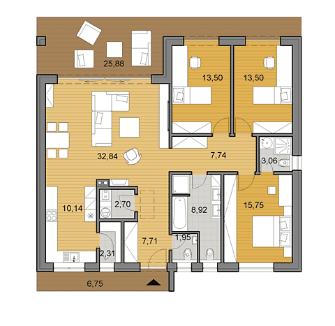 Projekt rodinného domu - O120 - Půdorys