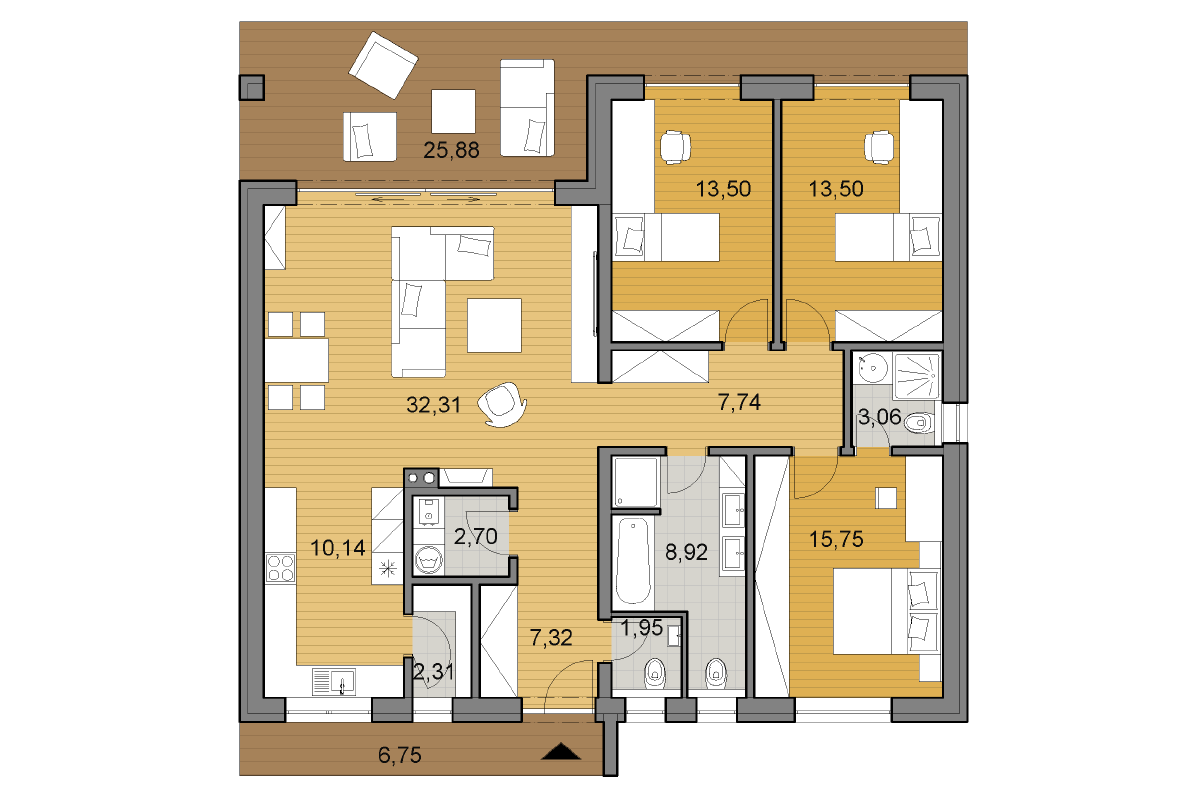 Projekt domu O120P - Půdorys